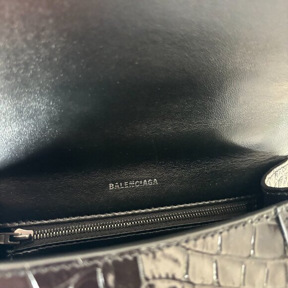 WOMEN'S HOURGLASS XS HANDBAG CROCODILE EMBOSSED IN BLACK - Picture 7 of 7